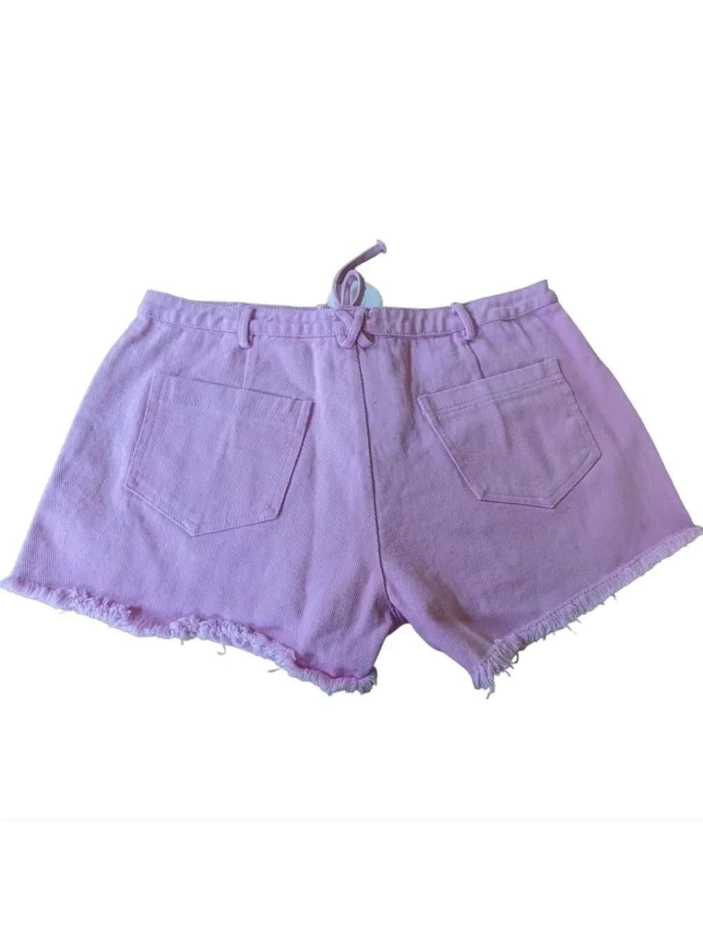NEW En Creme Pink Distressed Lace Up Denim Shorts Size Large